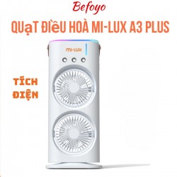 Quạt điều hòa tích điện Mi-Lux A3 Plus, 2 cánh gió, làm mát bằng hơi nước, phun sương, đèn Led