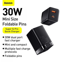 Củ sạc nhanh nhỏ gọn Baseus Super Si Pro Quick Charger C+U 30W