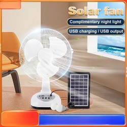 Quạt Tích Điện Năng Lượng Mặt Trời Solar Fan HS-012T Siêu Mát, Tiết Kiệm Điện- Cúp Điện Vẫn Có Thể Sử Dụng Được - Có Đèn Ngủ ,2 tốc độ,USB/sạc bằng năng lượng mặt trời