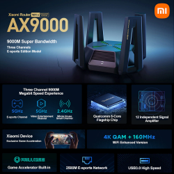 Bộ định tuyến Router Wifi 6 Xiaomi AX9000, dành cho game thủ, ba băng tần, hỗ trợ WiFi Mesh, hỗ trợ kết nối 1000 thiết bị